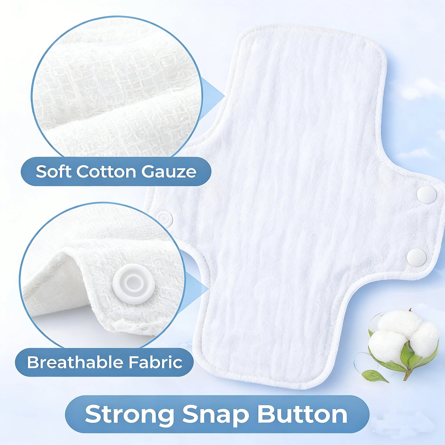 BIAI 5 Pieces Reusable Washable Cotton Pads Soft Skin Friendly Cloth Pads Reusable Reusable Pads for Women Cotton Sanitary Pad