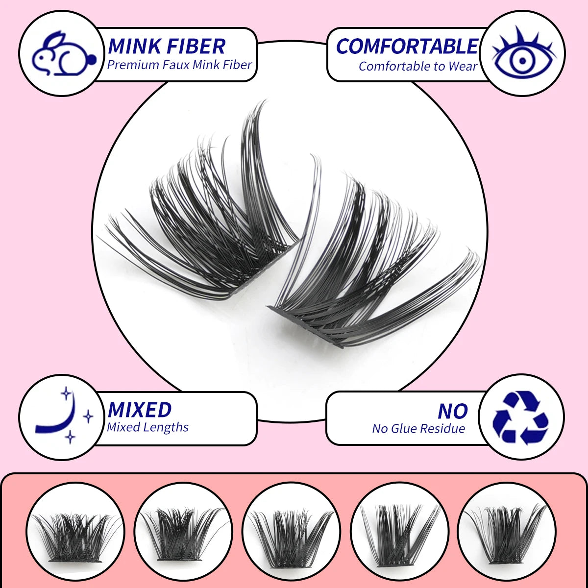 8-16MM Individual Cluster Lashes Set Natural Faux Mink Lashes Reusable DIY Tray Lash Extension Thick Volume False Eyelashes Kit