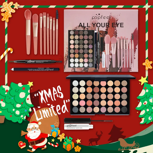 POPFEEL Christmas Eye Makeup Gift Set - Eyeshadow Palette, Eyeliner, Brow Pencil, Mascara-Perfect Eye Makeup Gift Set.