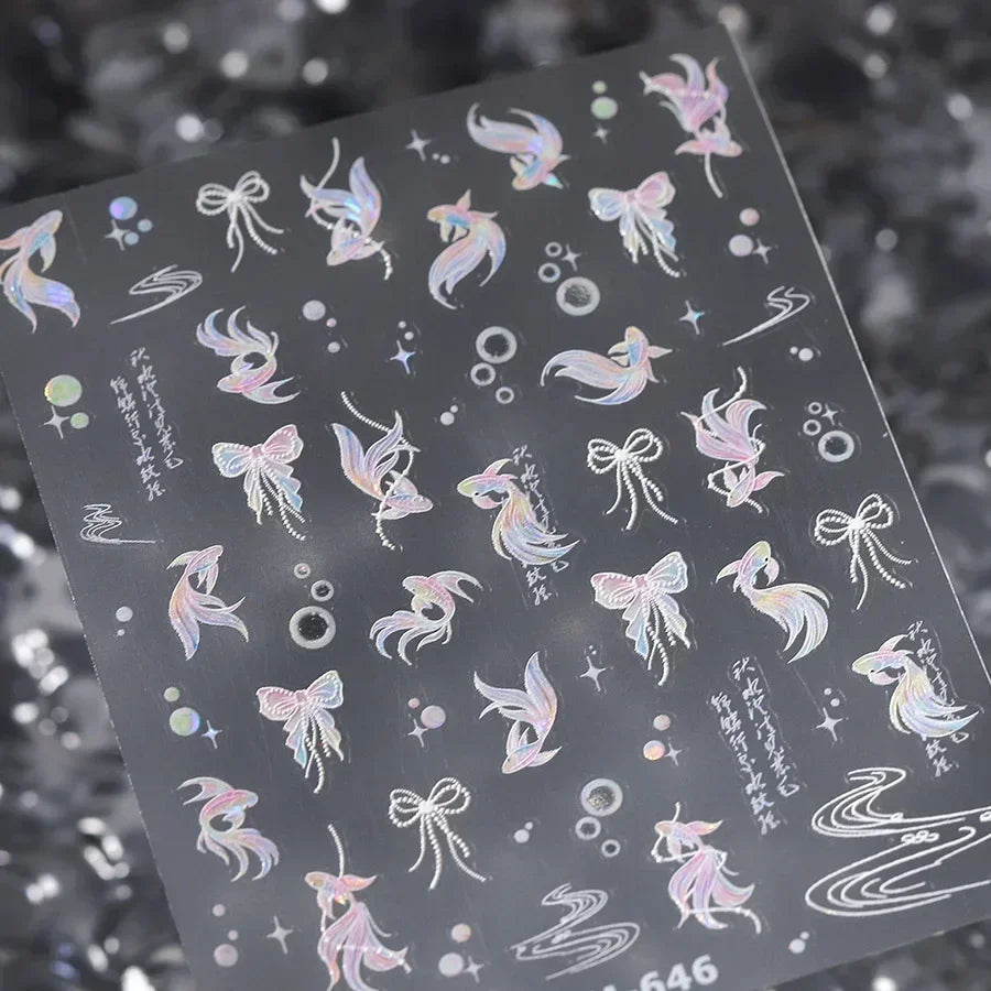 Magical Blow Bubbles Goldfish Bunny Rabbit Cat Kitten Shape Shiny Dreamy Bubbles 5D Nail Art Decorations Sticker Manicure Decal