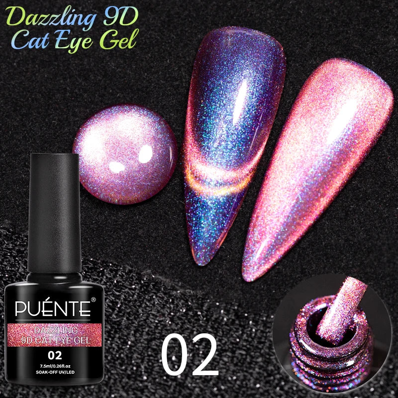 PUENTE 7.5ML Golden Gems Cat Magnetic Gel Nail Polish Pink Brown Blue Colors Golden Glitter Cat Eye Soak Off UV Nail Art Varnish