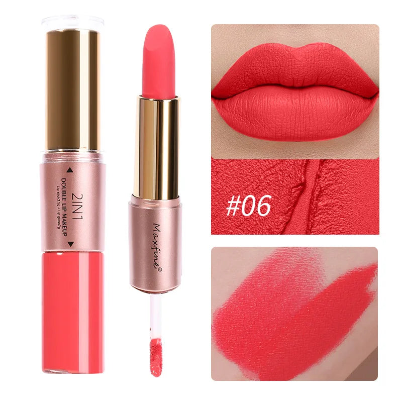 2 In 1 Matte Liquid Lipstick Long Lasting Color Moisturizing Waterproof Non Stick Cup