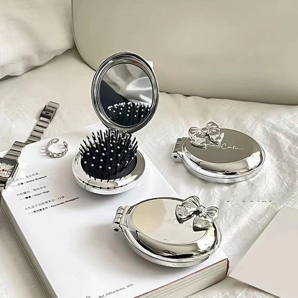 New Folding Comb With Mirror Pocket Size Scalp Massage Comb Portable Hair Styling Brush For Women Hairdressing Accessories