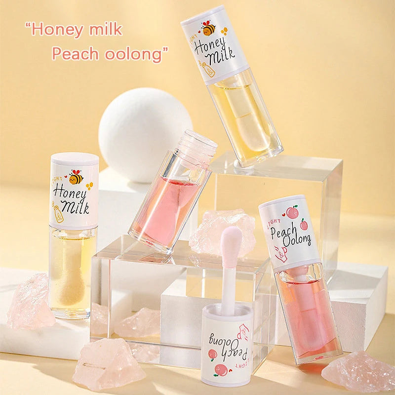 1PCS White Peach Oolong Lip Balm Oily Glossy Plump Moisturizing Water Resistant Shiny Transparent Liquid Lipstick