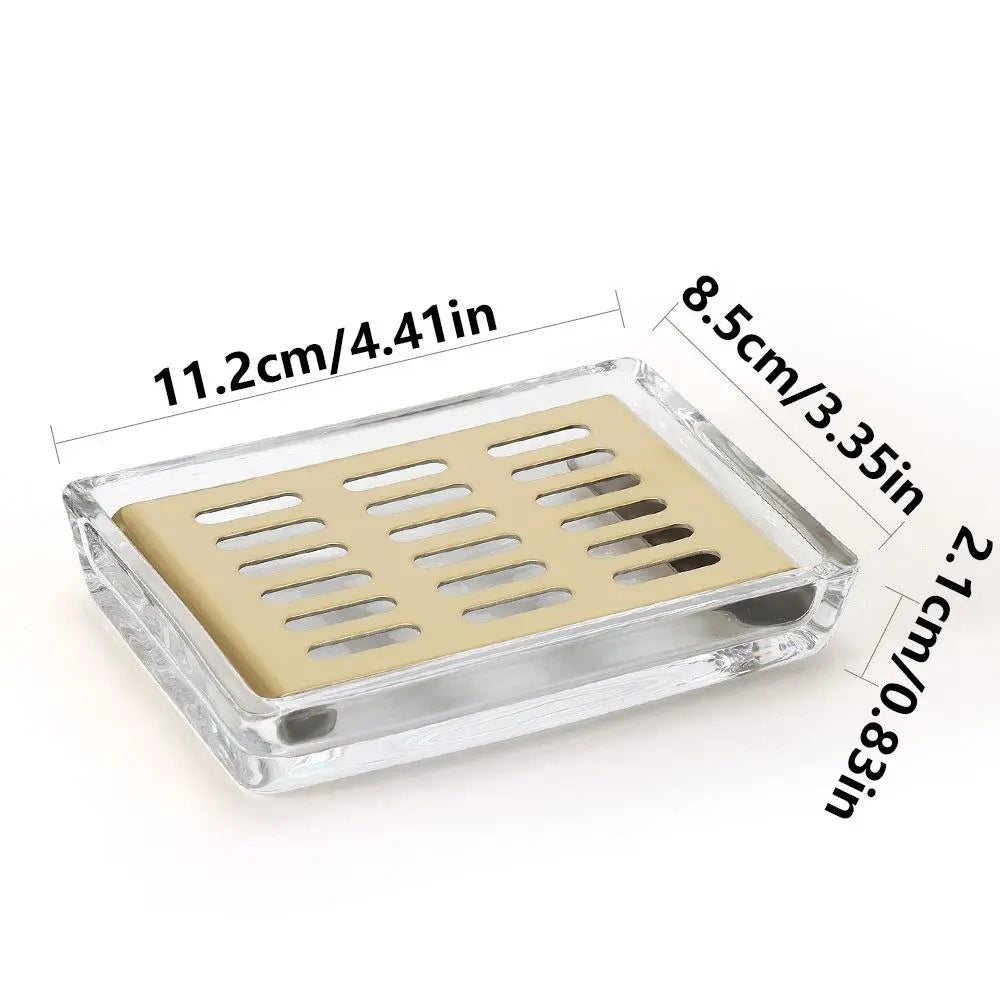 Light Luxury Stainless Steel Glass Soap Dish Draining Rack Rectangular Soap Holder Dual Layer Self Draining Soap Case Bathroom