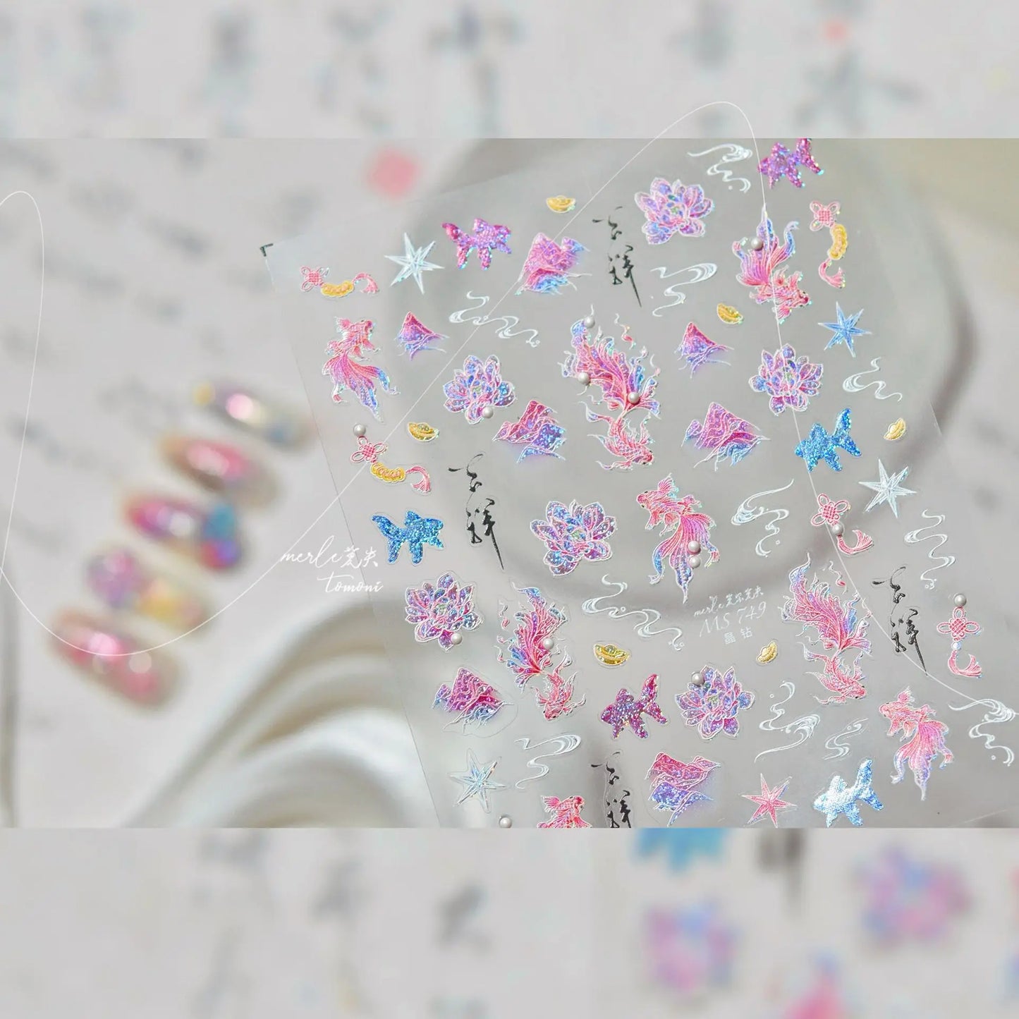 1 piece 5D color crystal star nail stickers high quality love shiny silver hollow smear rainbow flower jelly design nail sticker