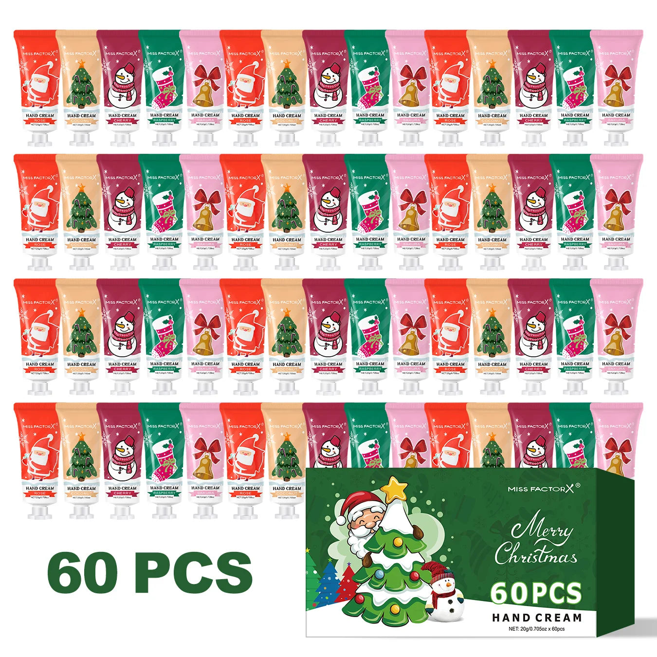 60 piece set of Christmas hand cream box, moisturizing, anti freezing, dry cracking in autumn and winter -5 flavors