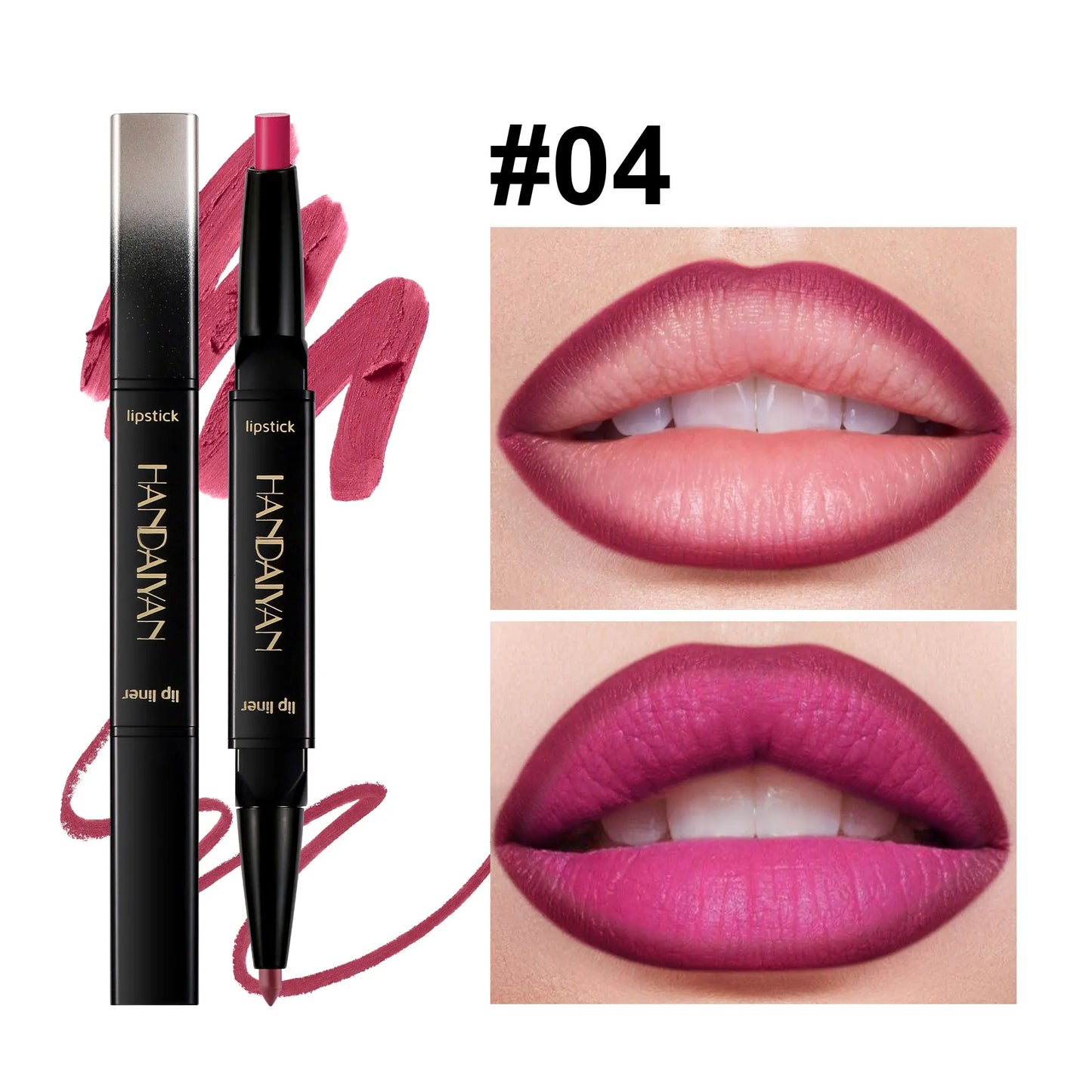 HANDAIYAN 2 in 1 Double-end Matte Lipstick Pencil Lipliner Waterproof Long Lasting Matte Lip Liner Pen 6 Colors Lipsticks Makeup