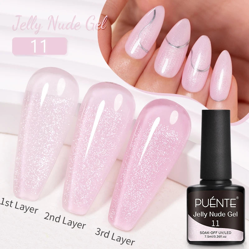 PUENTE Pearl Color Builder Nail Gel Polish Hema Free Shell Thread Glitter Nail Extension Semi-Permanent Construction Gel Varnish