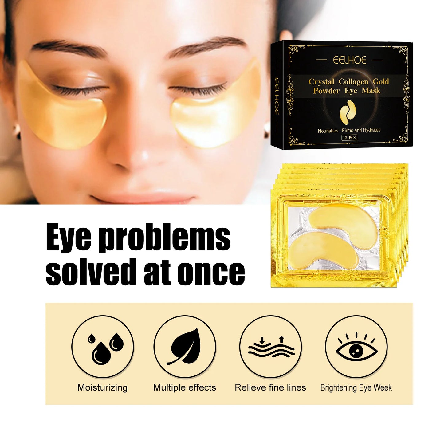 EELHOE Gold Collagen Crystal Eye Mask Firming Eye Puffs Dark Circles Moisturizing Eye Stickers Skin Care Products