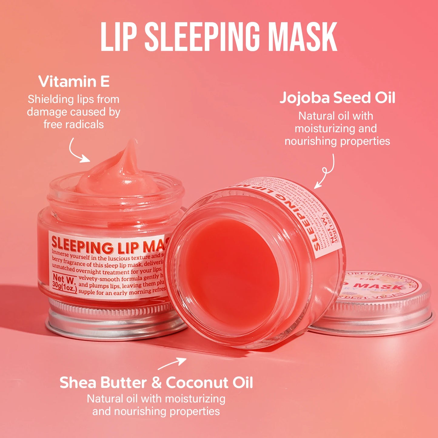 EJW Lip Sleeping Mask: Nourish,Hydrate, Vitamin E,Jojoba Oil, Lip Balm, Lip Skin Care, Improve Lip Color, Reduce Lip Lines