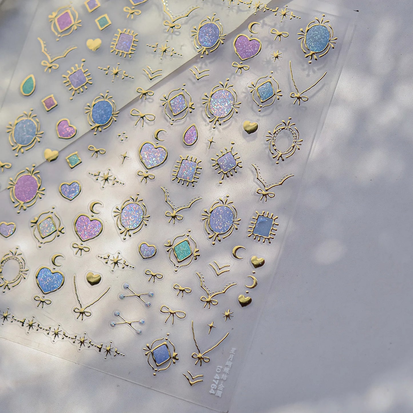 Elegant Gold Scepter 5D Nail Art Stickers Gorgeous Gemstone Luxury Courtly Pattern Necklace Frame Self Adhesive Manicure Decals