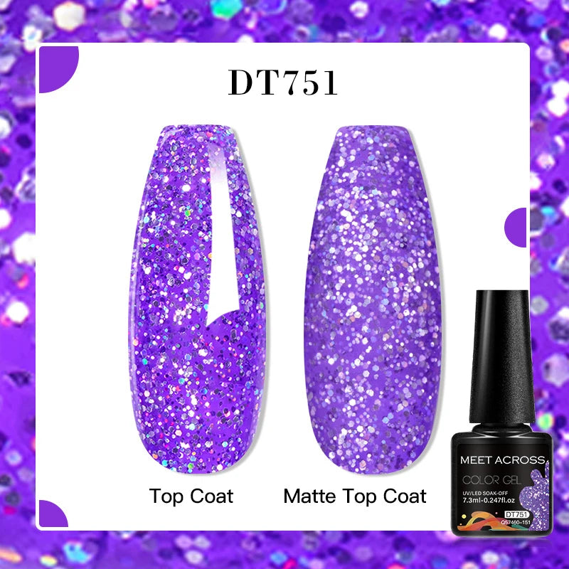 MEET ACROSS 160 Colors 7.3ml Gel Nail Polish Vernis Glitter Sparkly Semi Permanent Soak Off LED UV Gel Varnish Nail Art Manicure