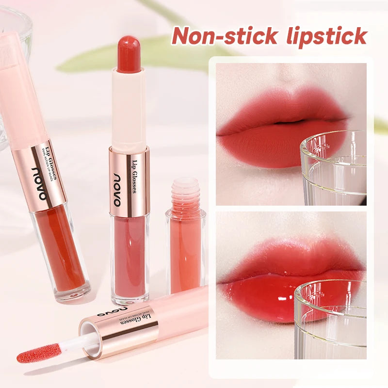 2-In-1 Dual-Ended Lipstick & Lip Gloss - Matte & Mirror Finish, Long-Lasting Color Lock, Nourishing Formula With Seed Oil