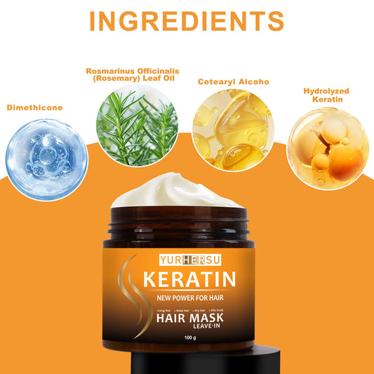 Keratin Deep Repair No Rinse Hair Mask, For Extremely Damaged Hair, Intensive Nourishing, Anti-Breakage