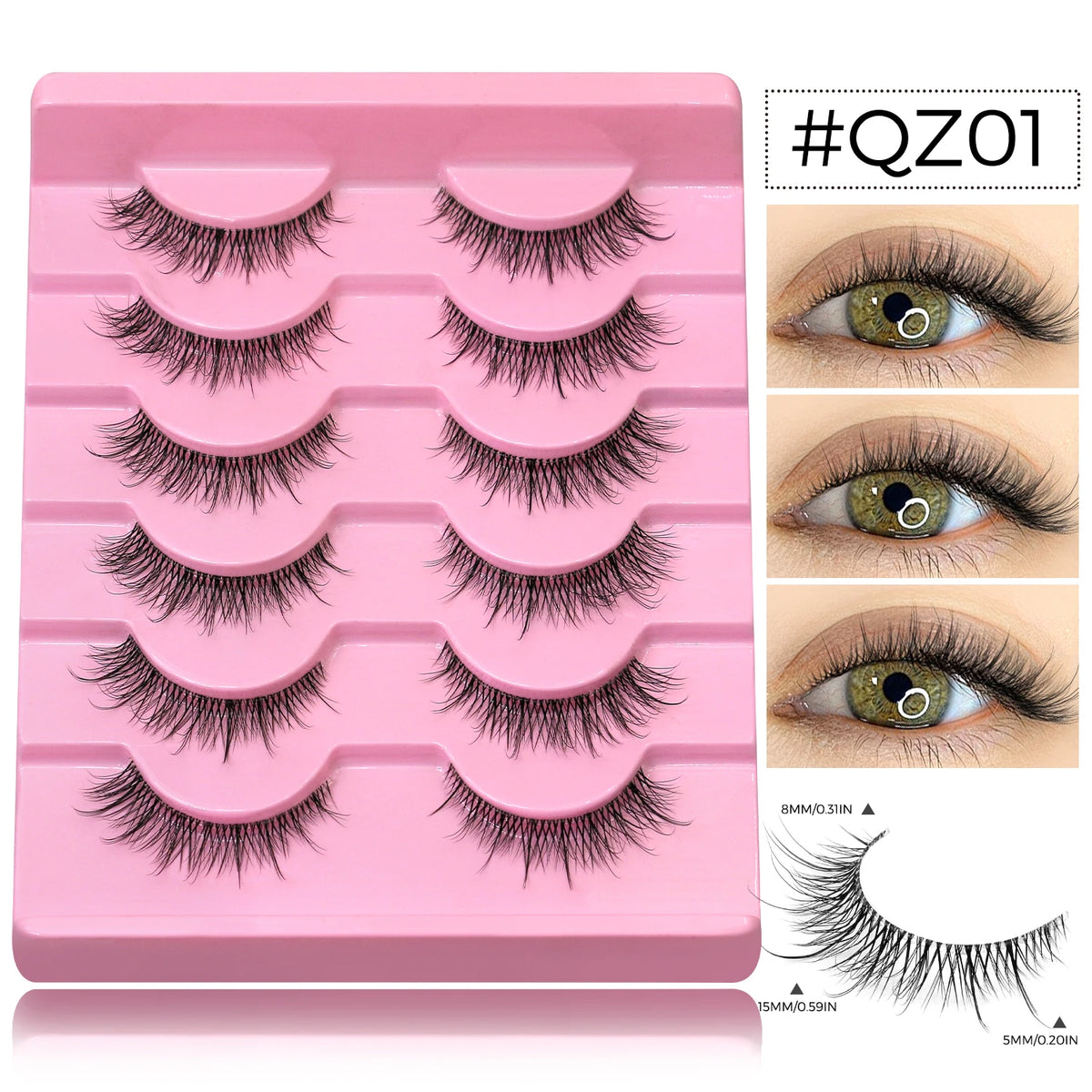 GROINNEYA Manga Eyelashes Natural Spiky Mink Lashes Natural Curl Full Strip Clear Stem Lashes Soft Fake Lashes Extension Makeup