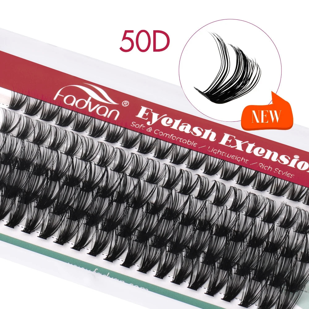 FADVAN Individual Mink Lash Extensions 10D / 20D / 30D / 40D /50D / 60D /80D Clusters 0.07mm  Natural Heat Bonded Cluster Lashes