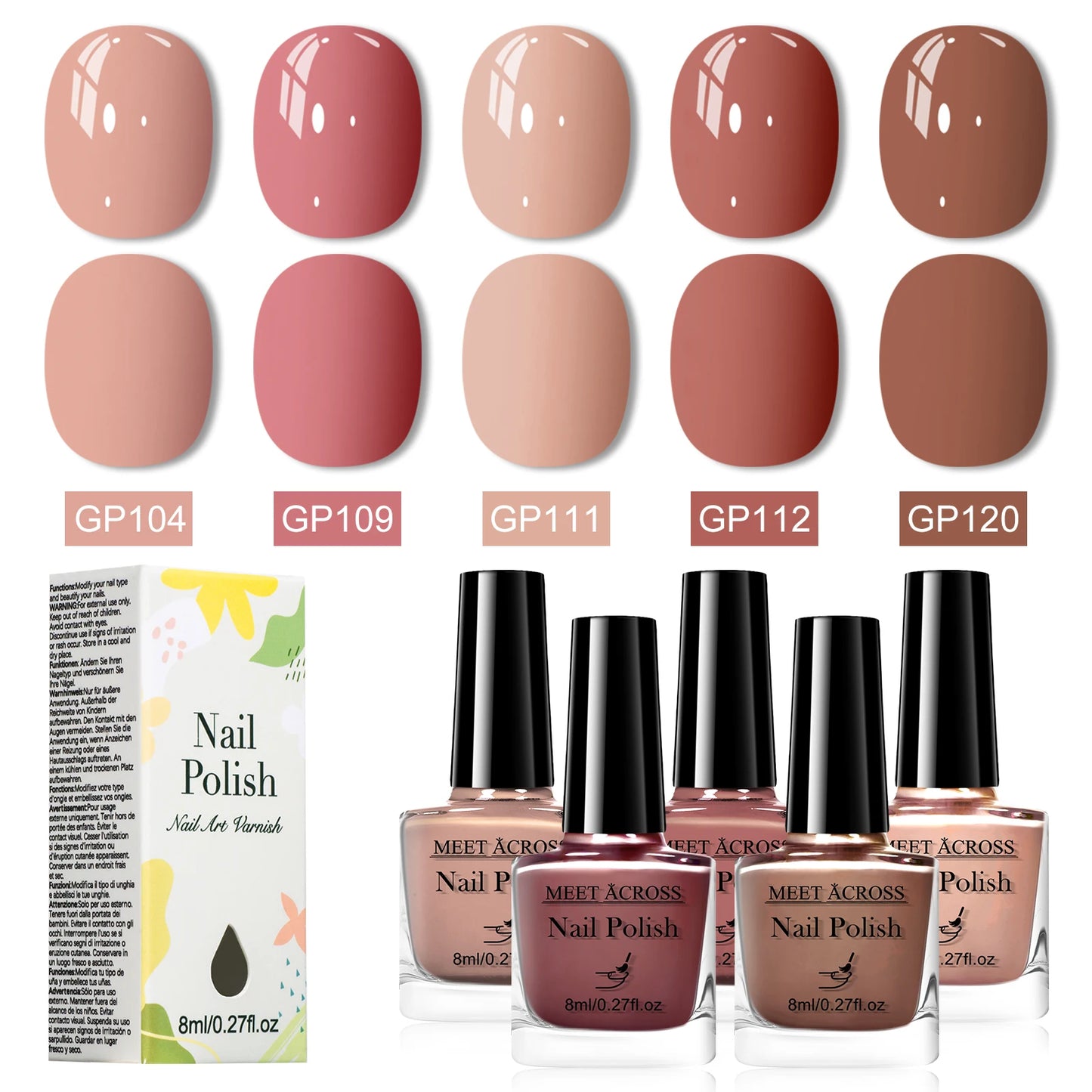 5pcs/set 8ml Water-Based Nail Polish Long Lasting Quick Drying No Need of Lamp to Cure Nail Supplies Vernis for Nails Manicure