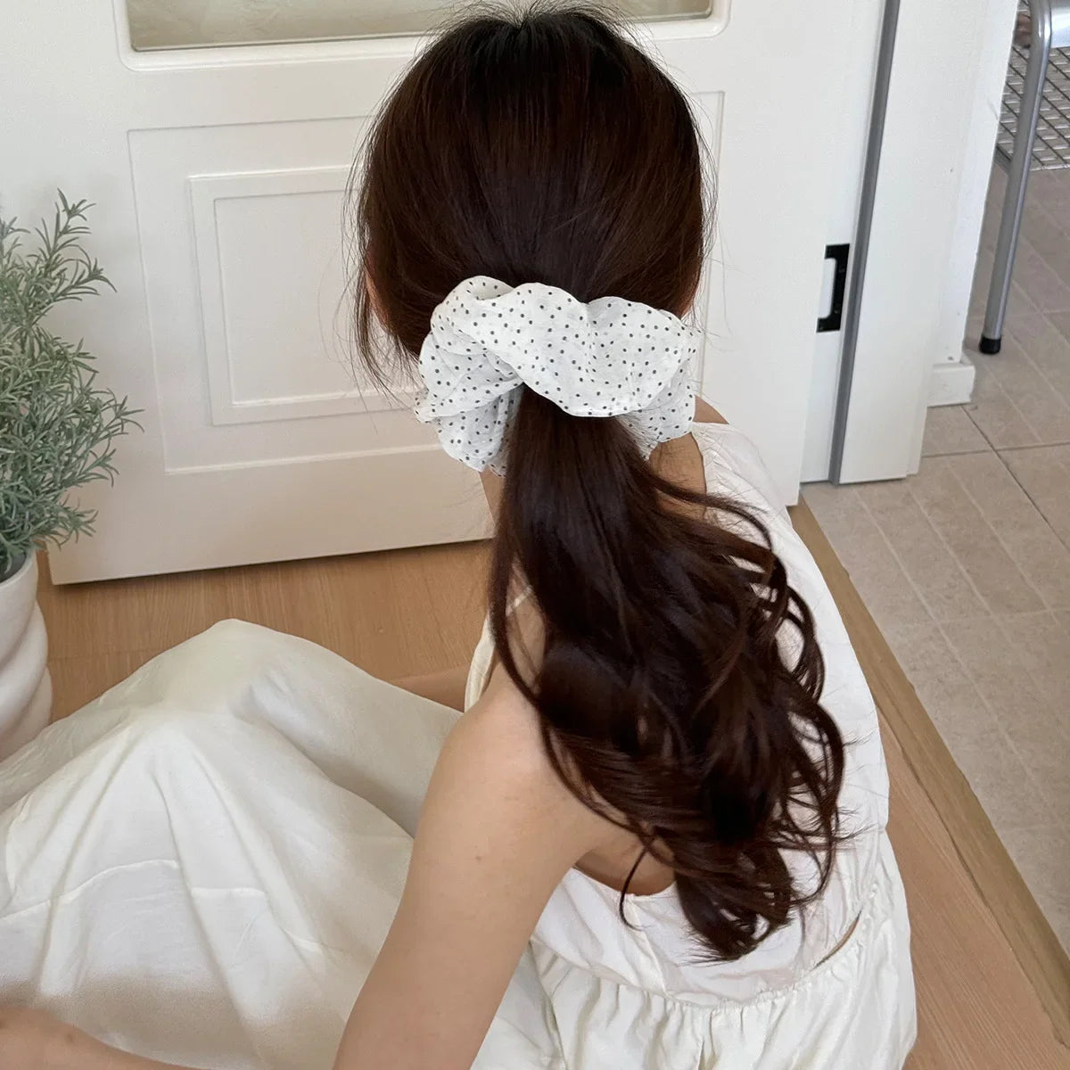 Women's New Scrunchies French Style Sweet Fashionable Hair Band Polka Dot Stripes Solid Color Buns Sweet Style Kawaii Hair Tie