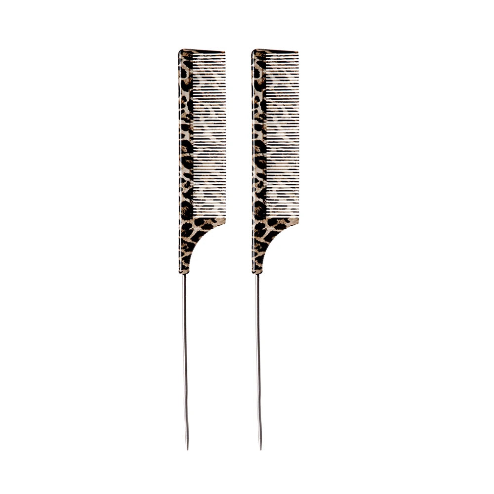 1/2/3pcs Leopard Pattern Rat Tail Hair Comb Metal Pointed Tail Fine Tooth Comb Professional Hair Styling Sectioning Tool Salon