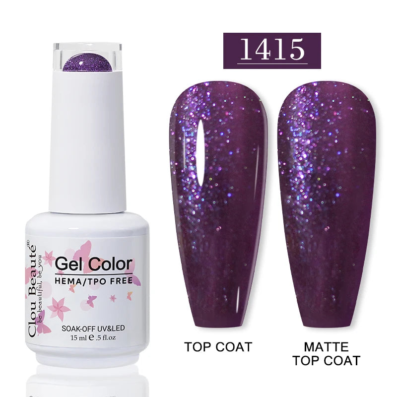 Clou Beaute Glitter Gel Nail Varnishes Winter Color Sparkling Sequins Soak Off UV LED Varnish Nail Art Decoration Base Top Coat