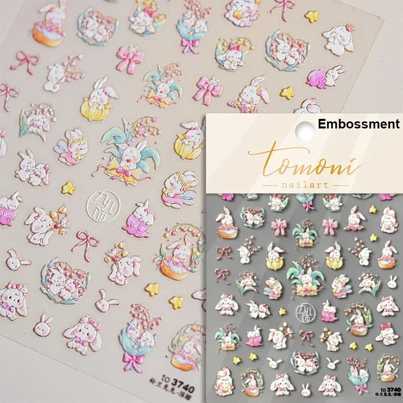 Lovely Cat Bunny Bowknot Poker Crown Lock Key Easter Eggs Love Cute Rabbit Mushroom Chick Flower Dog DIY Nail Art Stickers Decal