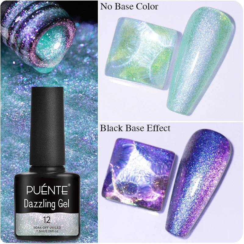 PUENTE 7.5ML Golden Gems Cat Magnetic Gel Nail Polish Pink Brown Blue Colors Golden Glitter Cat Eye Soak Off UV Nail Art Varnish