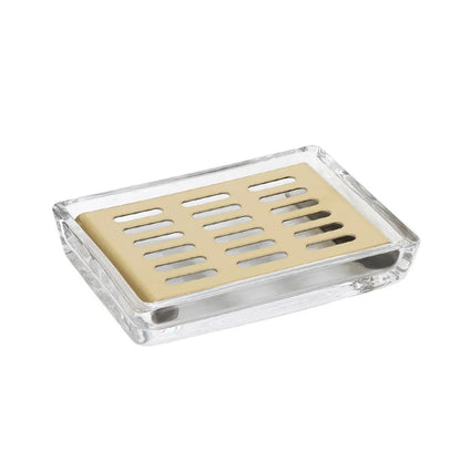 Light Luxury Stainless Steel Glass Soap Dish Draining Rack Rectangular Soap Holder Dual Layer Self Draining Soap Case Bathroom