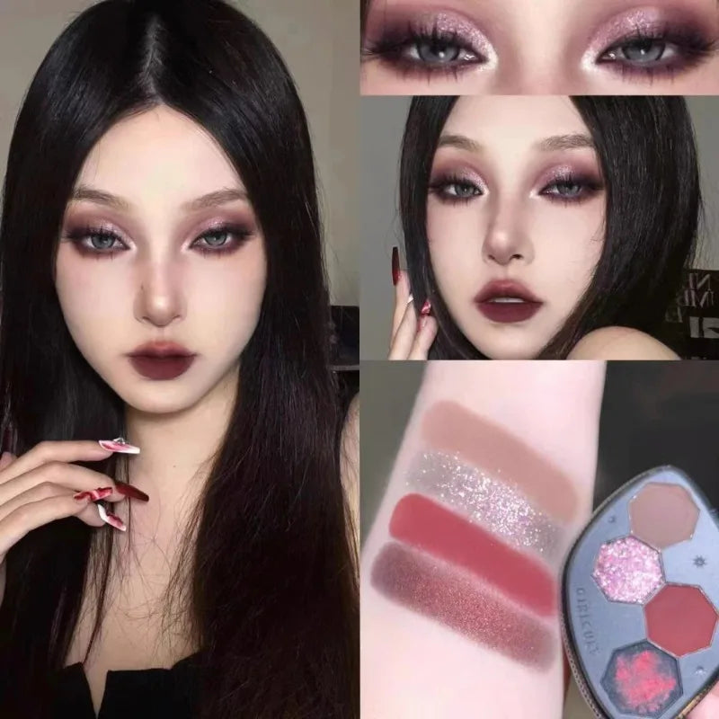 Girlcults Makeup Pressed Glitter Eyeshadow Palette Shimmer Matte Chameleon 4 Color Long Lasting Eye Shadow Cosmetics Full Set
