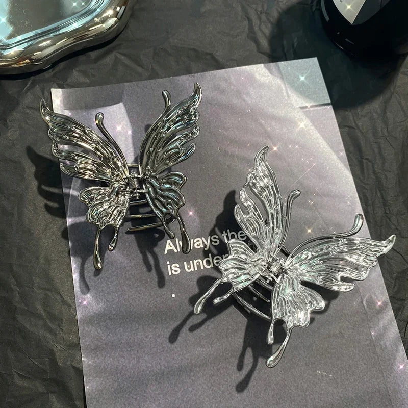 1/2/3 Pcs Large Hollow Butterfly Hair Claws for Women Black Silvery Cool Metal Style Fashion Shark Clips Head Accessories Set