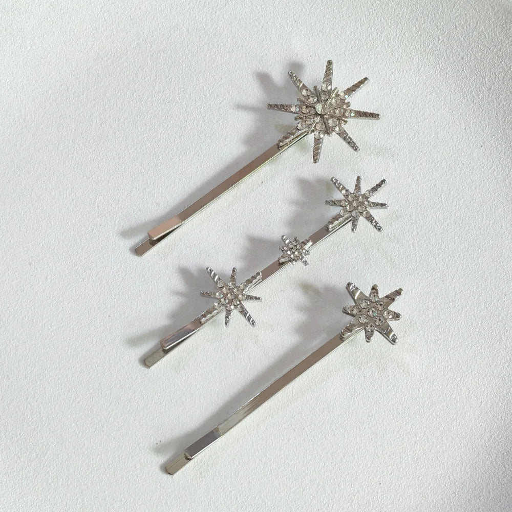 Wedding Bride Hair Clip Pins Set Metal Crystal Starburst Hairpins Luxury Bridal Hair Barrettes Fashion Hair Accessories