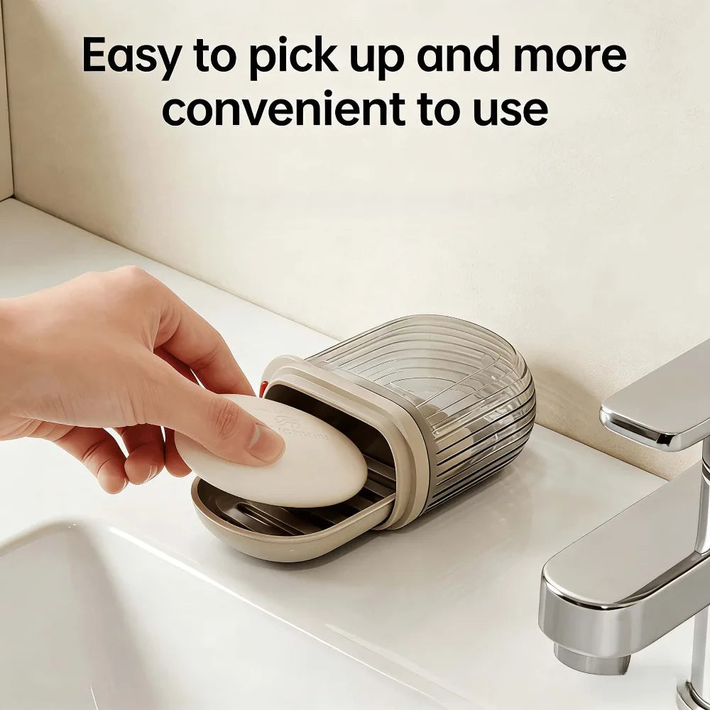 Light Luxury Travel Soap Box with Drainage,Large Capacity Holder,Leakproof Portable Case with Lid for Bathroom & Business Trip