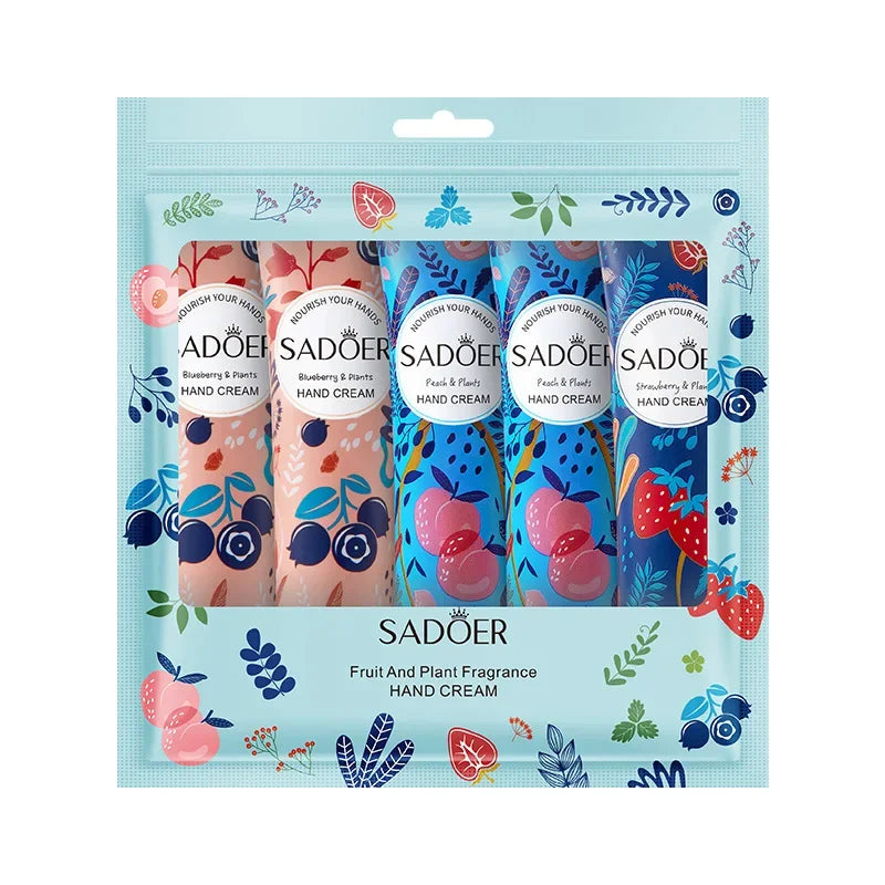 5Pcs/set SADOER Fruit Plant Fragrance Hand Cream Sets Moisturizing Repair Anti Dry Hand Lotion Sets Hands Skin Care Products