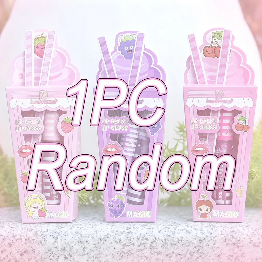 Cute Ice Cream Shiny Lip Gloss Lip Balm Set Girls Woman Waterproof Longlasting Natural Moisturizing Lips Makeup