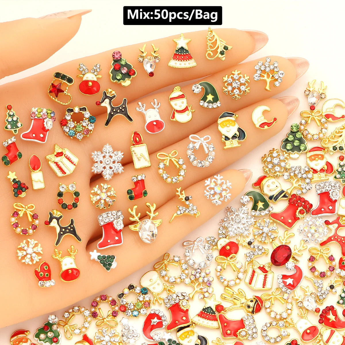Mix 50pcs 3D Luxury Metal Nail Art Decorations Alloy Shiny Rhinestones Pearl Gems Zircon Diamond Charm DIY Nail Accessories