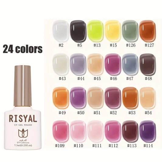 Jelly Gel Polish, 24 Colors Trendy Neon Jelly Gel Nail Polish Kit Glossy Crystal Transparent Gel Polish Nude Pink Purple Green B