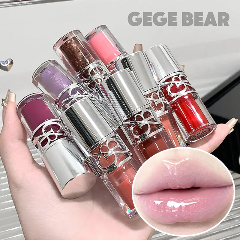 Gege Bear Glittering Mirror Lip Glaze, Watery Shimmering Light Lip Gloss Makeup 8 Colors, Hydrating Moisturizing, Long Lasting