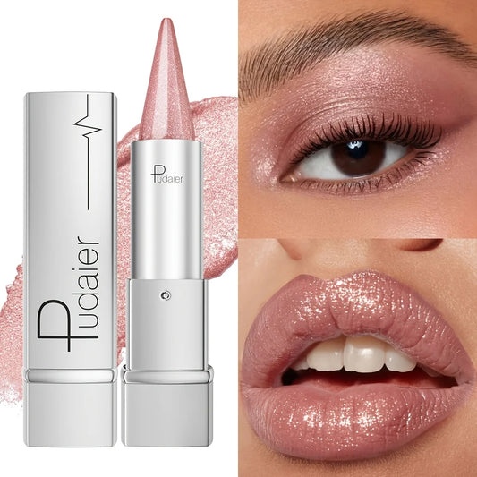 Waterproof Long Lasting Glitter Lipstick, Pearlescent Shiny Lip Color, Colorfast Non Fading Lip Makeup for Women
