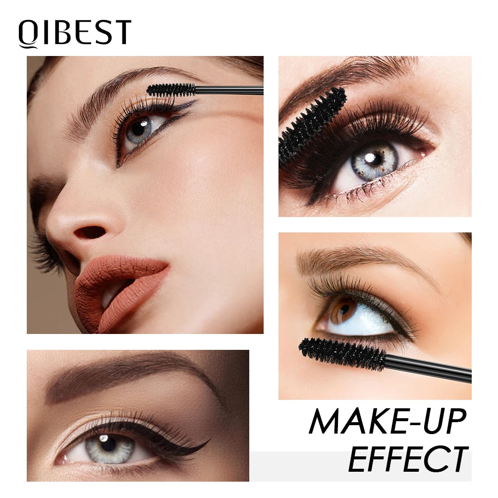 QIBEST 4D Silk Fiber Eyelash Mascara 2PCS Sets Waterproof Black Mascara Eyelash Extension Thick Lift Lengthening Lasting Makeup