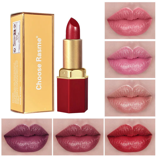 6 Colors Gold Bar Tube Lipstick Matte Texture Pearlescent Glitter Velvet Lipstick Valentine's Day Gift 1PCS