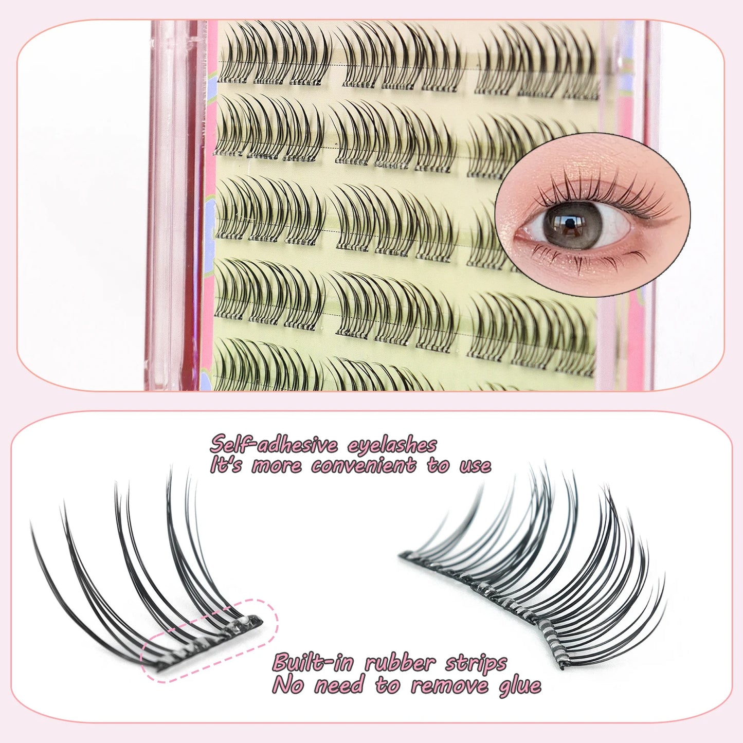 90 Pcs Self-adhesive Eyelash Cluster Idol Single Cluster DIY Girl Group Natural Trilogy Cartoon Glue-Free False Eyelashes