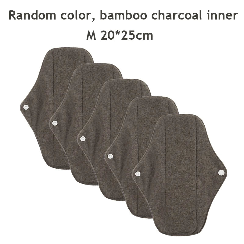 5PCS Small Medium Large Different Period Time Bamboo Reusable Menstrual Pads Washable Sanitary Towels for Lady Women Daily Night