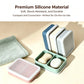 Portable Travel Soap Dish with Lid, Dual Compartment Silicone Drain Soap Box, Double Layer Waterproof Soap Holder with Drain Mat