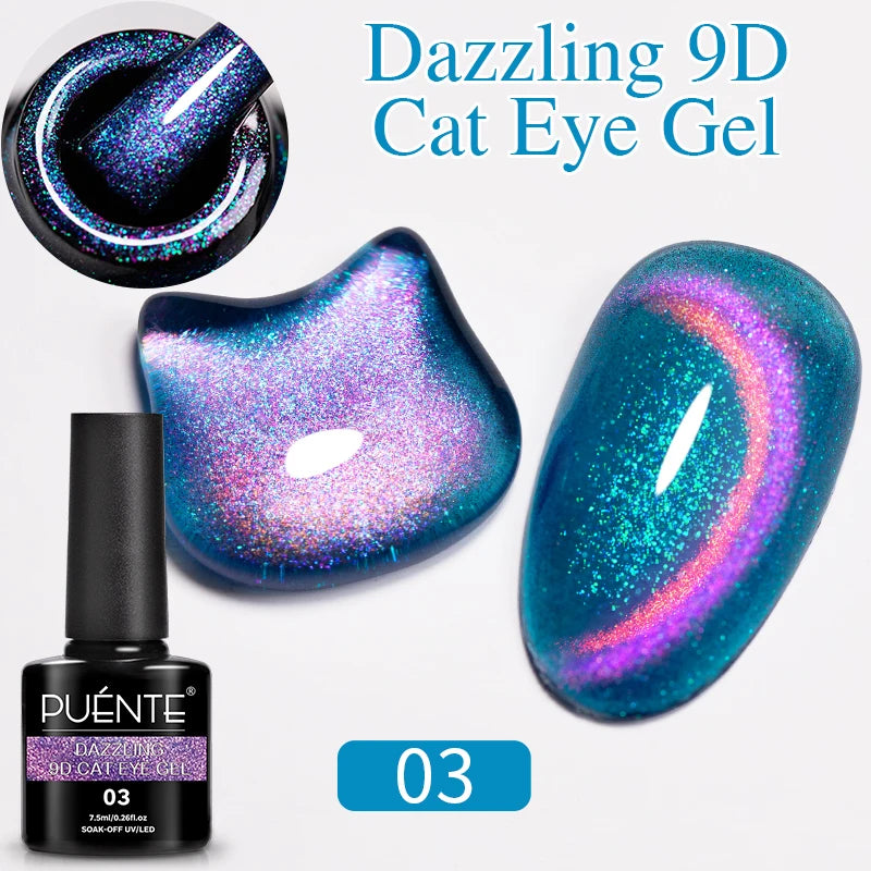 7.5ML Aurora Starlit Cat Eye Gel Nail Polish Rainbow Glitter Galaxy Cat Magnetic Nail Art Gel Soak Off UV Semi-Permanent Varnish