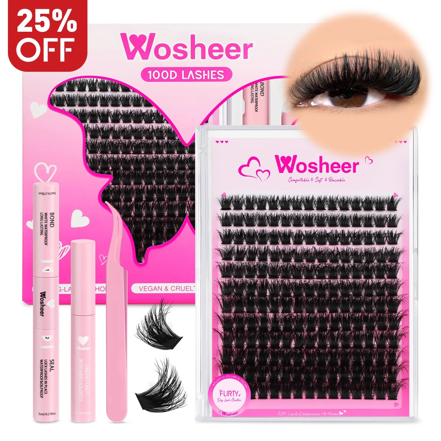 WOSHEER Eyelash Clusters Kit Thick Individual Lashes Lash Bond And Seal And Remover Faux Mink Lashes Eyelash Extension DIY