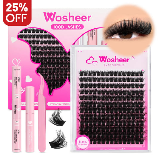 WOSHEER Eyelash Clusters Kit Thick Individual Lashes Lash Bond And Seal And Remover Faux Mink Lashes Eyelash Extension DIY
