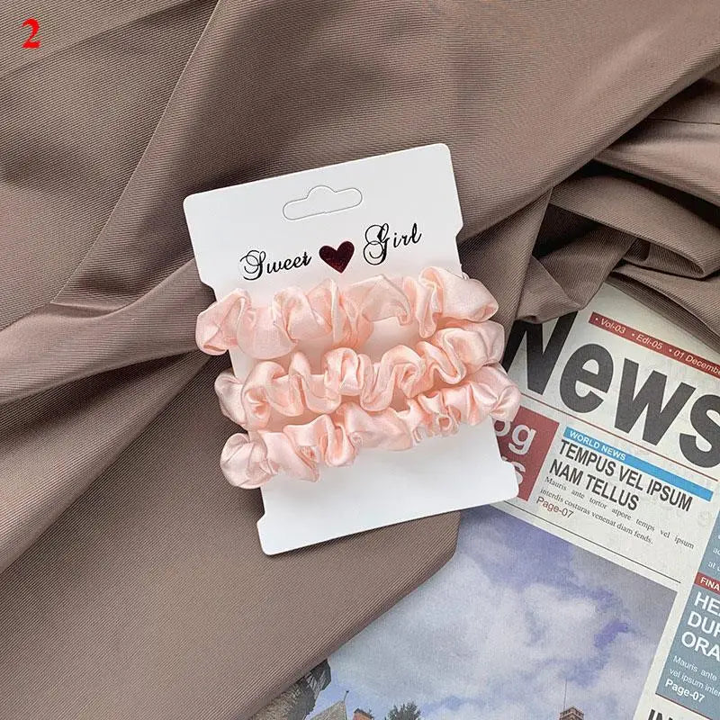 3Pcs/Set Smooth Silky Hair Scrunchies Women Ponytail Holders Rubber Bands Hair Ties Silk Satin Solid Color Small Intestine Ring
