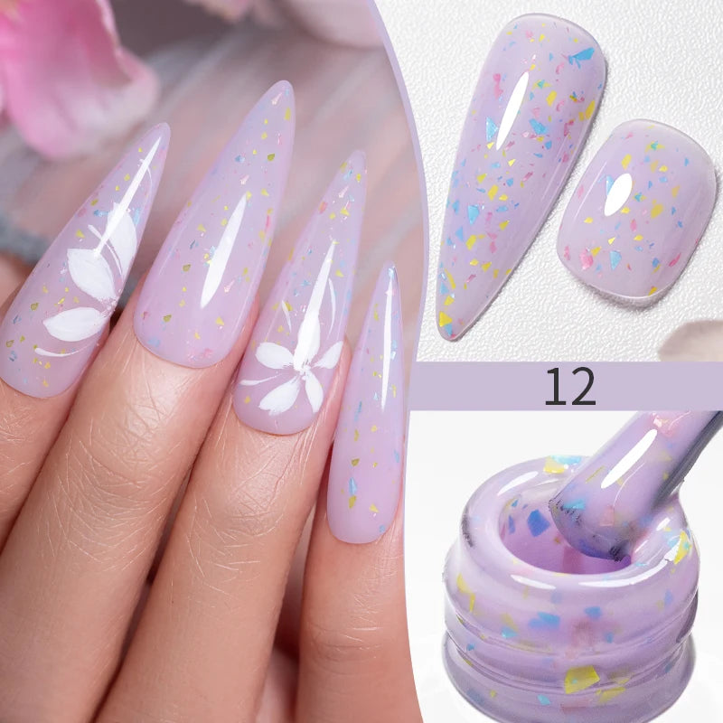 PUENTE Pearl Color Builder Nail Gel Polish Hema Free Shell Thread Glitter Nail Extension Semi-Permanent Construction Gel Varnish