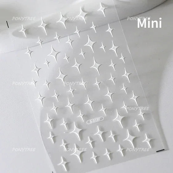 Flying Snowflakes Cold Winter Geometric Hexagon Star Romantic Adhesive Nail Art Stickers Embossment Rhinestone Manicure Decals