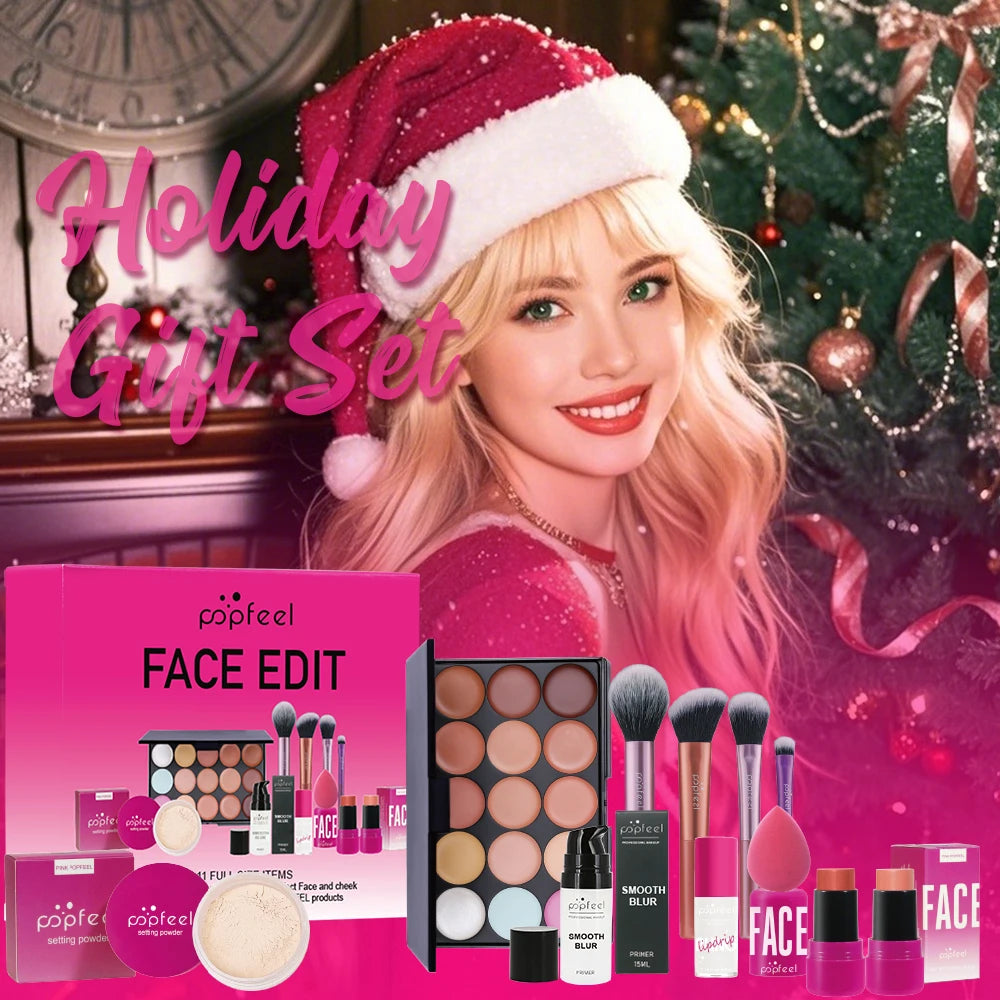 POPFEEL Christmas All In One Makeup Kit Eyeshadow Powder Lipgloss Lipoil,Valentine's Day Gift for Girls Women